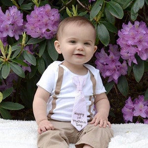 1st Mother's Day Outfit Baby Boy Shirt, First Mother's Day, Mommy's Little Man, Little Man Outfit, Tie Suspenders, Newborn Outfit, Gift image 1