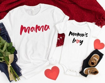 Mama and mama's boy. Matching shirts for Valentine's Day. Mommy and me. Matching mother and son outfits. Mom and Son Valentine Shirts. Baby