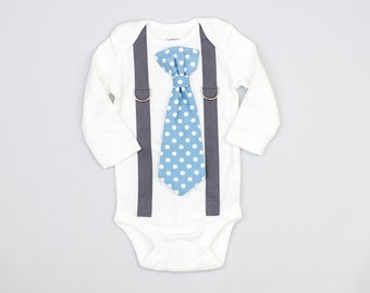 DARK GRAY Suspenders / BLUE tie. Baby Boy Dress Clothes. Toddler Boy Wedding Outfit. Picture Outfit. Ring Bearer. Newborn.