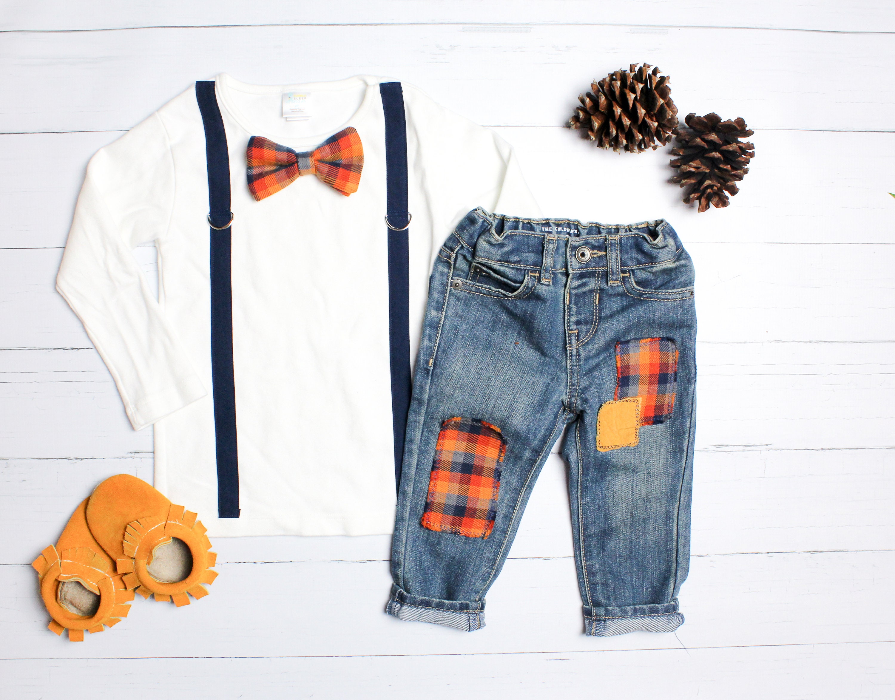 Toddler Boy Fall Clothes. Patch Jeans Denim. Bow tie and Etsy