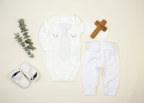 Baptism Outfit Boy. White Tie and Suspenders and white pants. Baby Boy Outfit. Newborn Boy. Boy Christening Outfit. Gift from Godparent. Il_570xn
