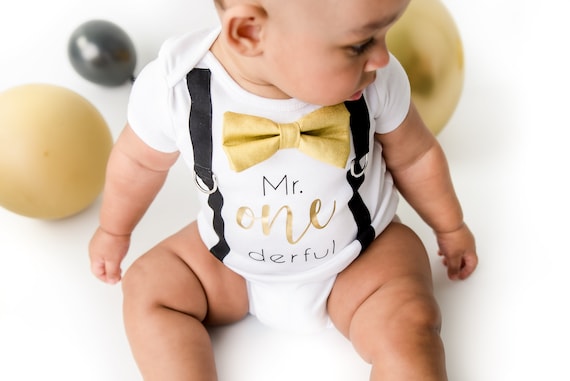 Mr. Onederful Birthday Outfit Mr. One derful Shirt Mr. Wonderful Cake Smash Set Gold and Black Bow Tie Baby Boy 1st Birthday Outfit Etsy