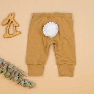 Easter Baby Pants with White Bunny Tail, 100% Cotton Camel Pants