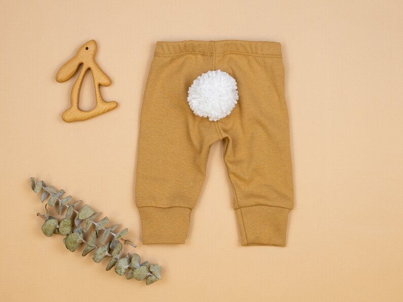 Easter Baby Pants with White Bunny Tail, 100% Cotton Camel Pants