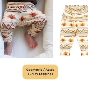 Baby Thanksgiving Pants. Leggings & Joggers. Fall Baby Boy pants, baby girl leggings, gender neutral. turkey, dinosaur, pumpkin pie Aztec Turkey Legging