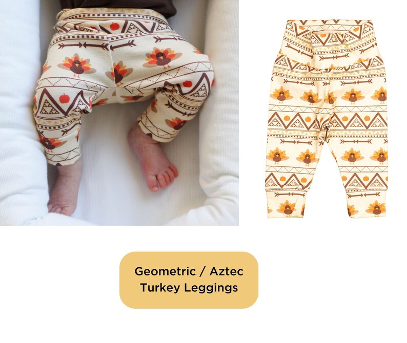 Baby Thanksgiving Pants. Leggings & Joggers. Fall Baby Boy pants, baby girl leggings, gender neutral. turkey, dinosaur, pumpkin pie Aztec Turkey Legging