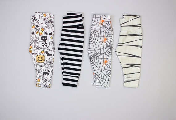 Halloween Leggings. Halloween Pants. Baby Boy leggings, baby girl leggings, unisex leggings. black orange mummy spider web stripes pumpkin Il_570xn