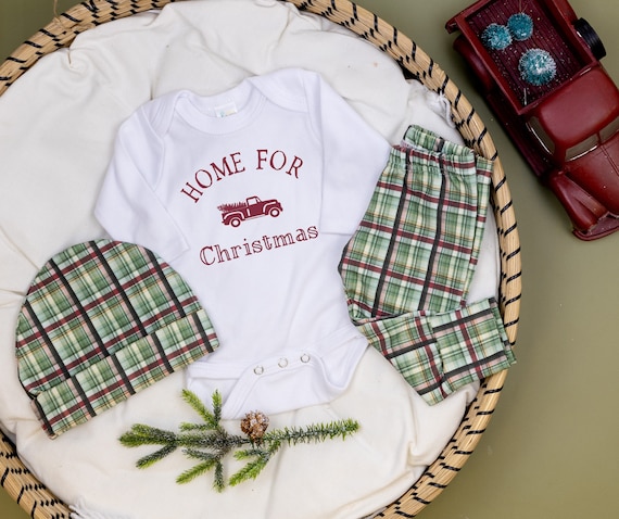 Baby Boy Coming Home Outfit Christmas. Newborn Christmas Outfit. Hospital Outfit. Christmas Truck. Tree Farm. Take home outfit for christmas