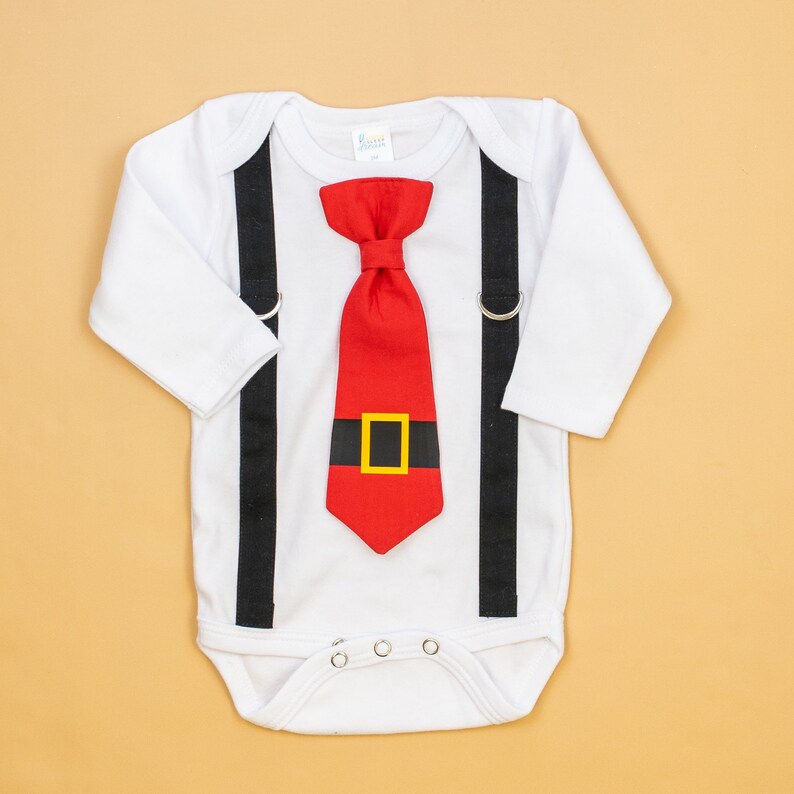 Baby Christmas Tie and Suspender Bodysuit Outfit. Santa. Baby Boy Christmas Outfit. Newborn Boy Christmas Picture Clothes. Santa Claus tie. image 5