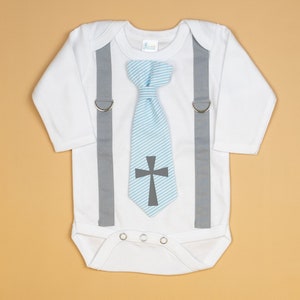 Baby Boy Baptism Outfit, After Baptism Outfit, church clothes, infant, christening outfit, cross tie, blue tie, baptism bodysuit, newborn
