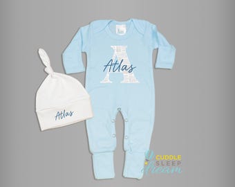 Personalized Baby Boy Coming Home Romper, First Middle Name & Initial, Take home outfit, Light Blue and White, Newborn Boy, Baby Boy