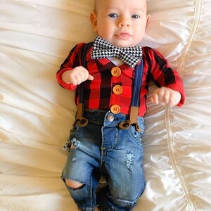 Buffalo Plaid Cardigan. Baby Boy Christmas Outfit. Buffalo Plaid Baby Outfit. Newborn Boy. Baby Lumberjack. 1st First Christmas. Moose. image 8