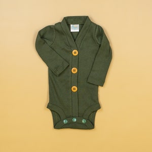 Baby Boy Bear Outfit. FOREST GREEN Baby Boy Fall Outfits. Cute Baby Boy Clothes. Bear Theme. Green. Baby Cardigan. Bow Tie image 7
