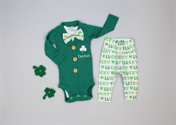 Personalized 1st St. Patrick's Day Outfit for Baby Boy. Green Cardigan with Lucky Leggings. Il_570xn