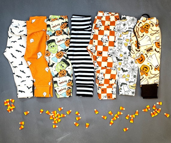 Halloween Leggings. Halloween Pants. Baby Boy leggings, baby girl leggings, unisex leggings. black orange mummy spider web stripes pumpkin Il_570xn