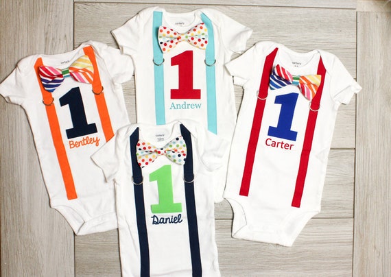 Personalized Rainbow Birthday Outfit Baby Boy Cake Smash Outfit