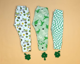 Toddler Boy St. Patrick's Day Pants. Dinosaur Joggers, Truck Pants, and Green Checkerboard Leggings. Saint Paddy's Day Pants. Handmade