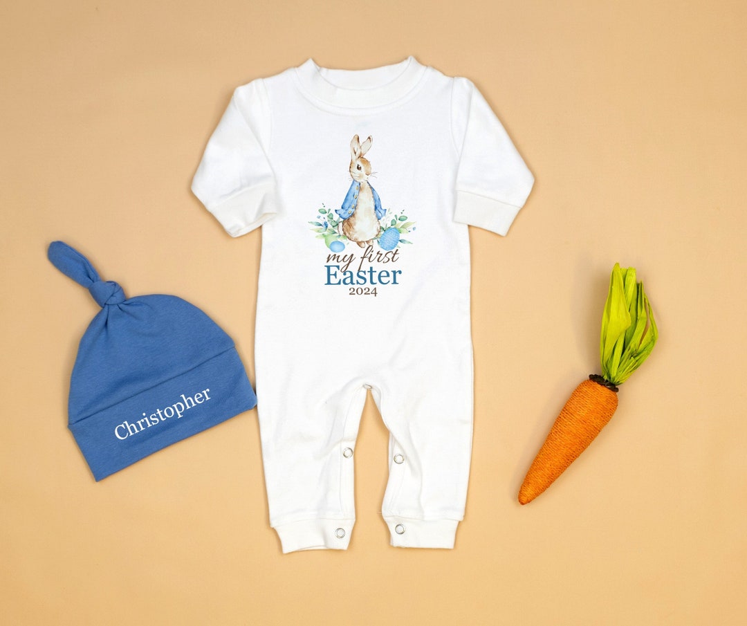 Baby Boy 1st Easter Romper. Blue Rabbit My 1st Easter Outfit With Hat ...