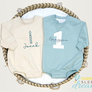 Boy First Birthday Outfit. 1st Birthday Sweatshirt, Winter Birthday, Sweater Romper. Name and Candle. Name and Number 1. Candle Shirt.