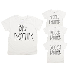 Big BROTHER shirt / WHITE, Farmhouse Style CAPS / simple minimal big brother announcement, middle, bigger, biggest