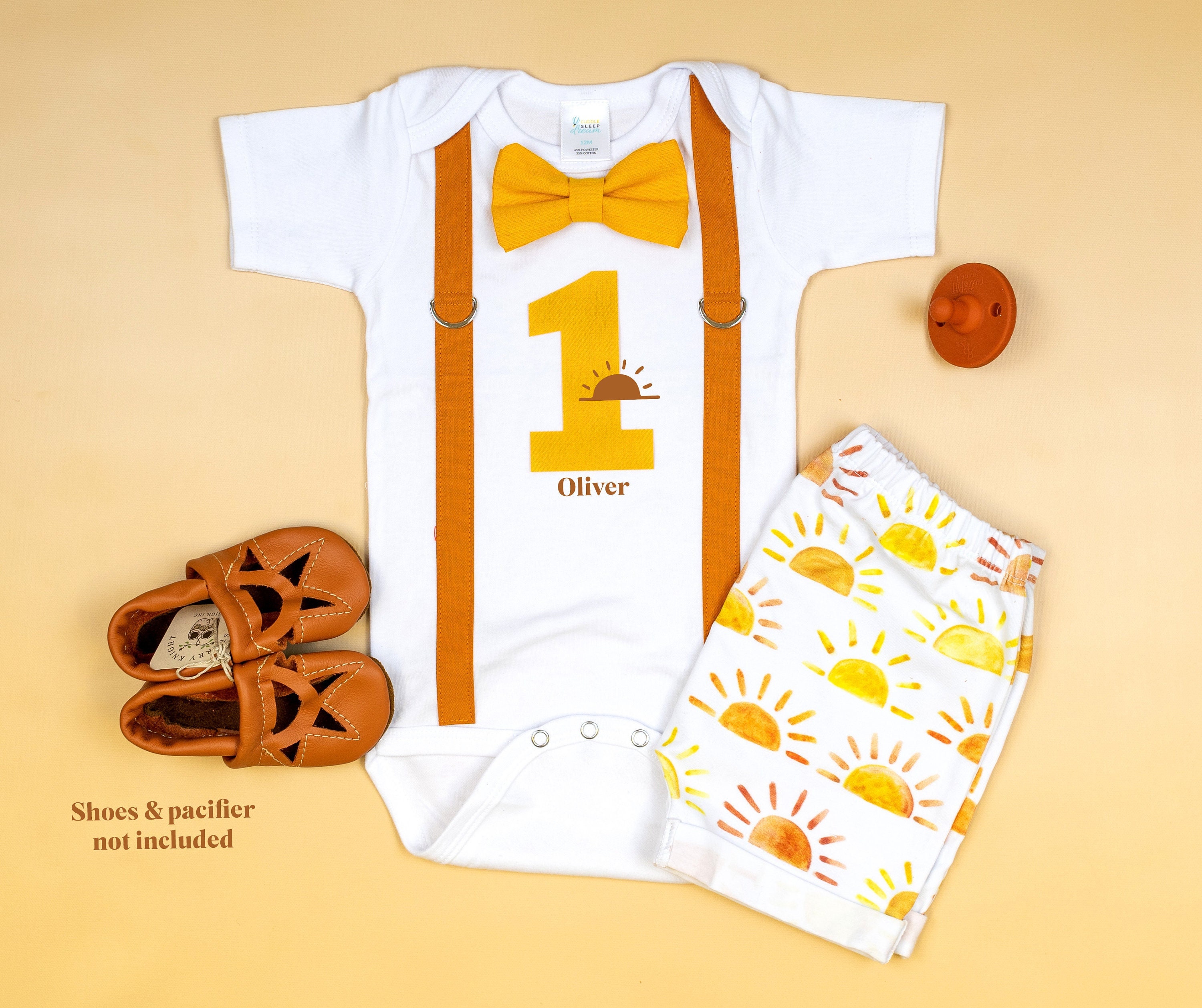 Sun 1st Birthday Outfit for Boy. Cake Smash Outfit Boy First Birthday. First Trip Around The Sun. Bow Tie and SUSPENDER. Boho Sun, image size:3000x2515