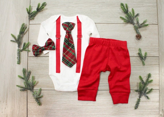 baby boy plaid christmas outfit