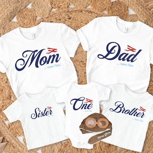 Time Flies Family Matching First Birthday Shirts, Baby Boy Vintage Airplane Birthday, Mom of the Birthday Boy, One Shirt, 1st, Aviator Hat