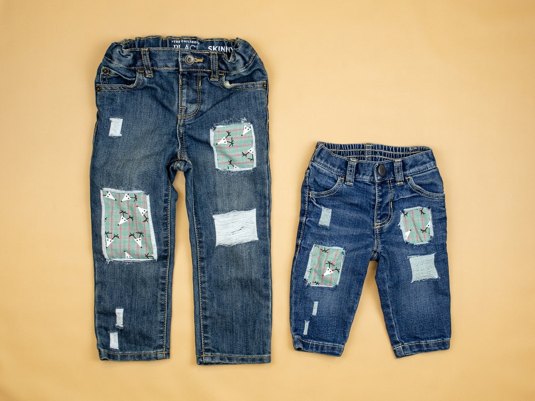 Destroyed Jeans for Toddlers. REINDEER PLAID. Denim. Christmas - Etsy