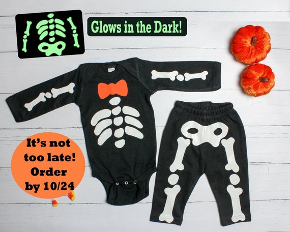Baby Boy Skeleton Costume, Newborn Skeleton Costume, Skeleton Shirt, Halloween Shirt, Baby Boy Halloween Bodysuit, Black Glow in the Dark, Il_570xn