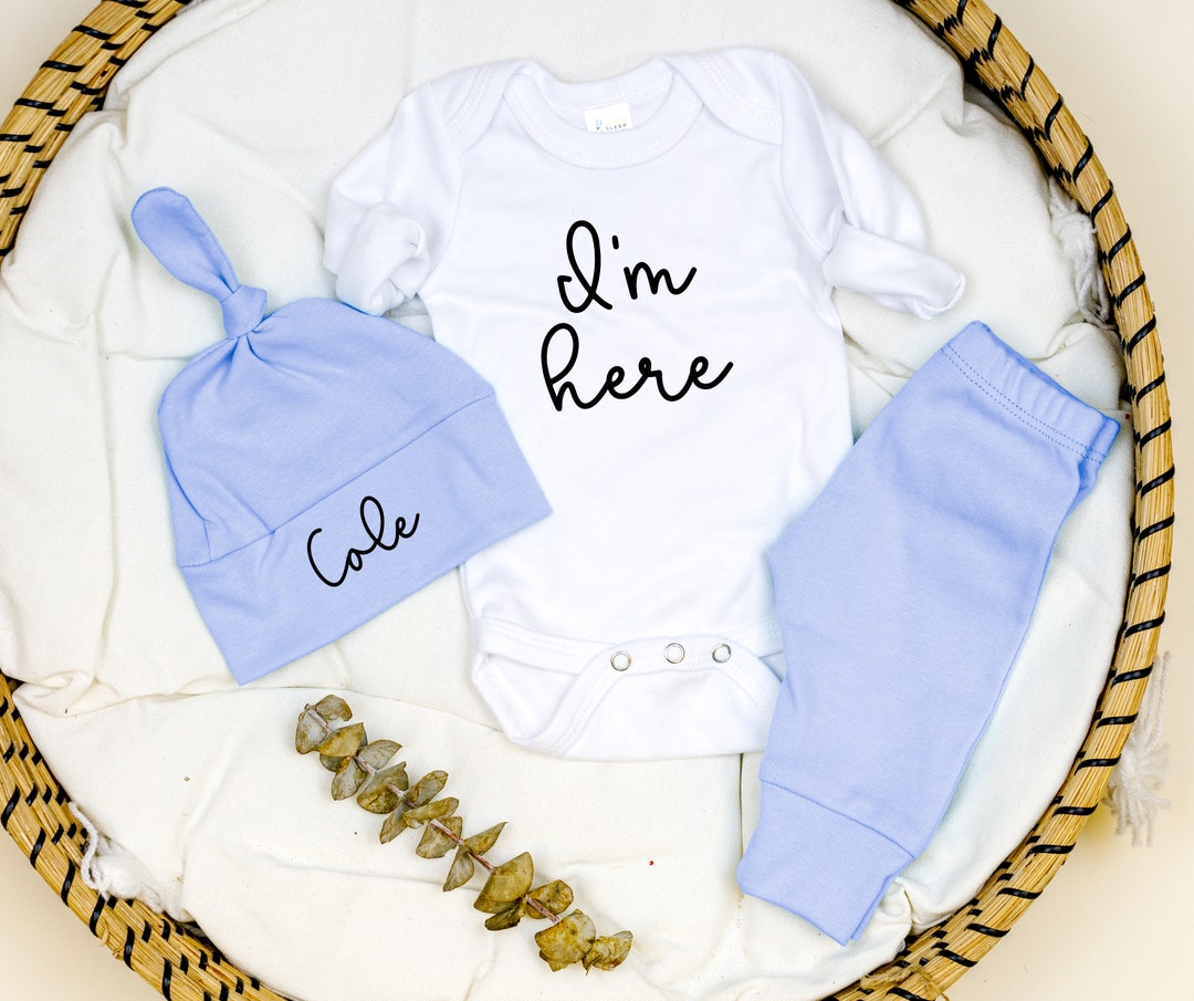 Newborn Boy Coming Home Outfit. I'm Here. Baby Boy Coming Home Outfit ...