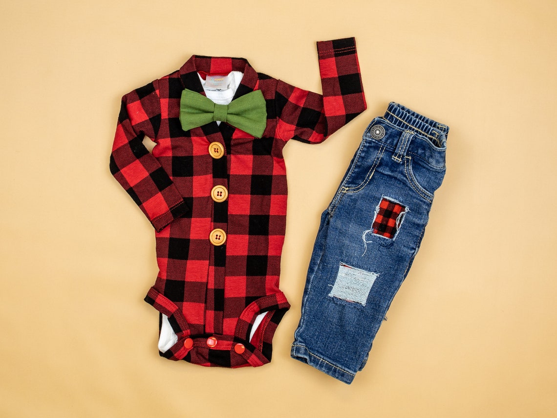 Baby Boy First Christmas Outfit Personalized. Buffalo Plaid Etsy