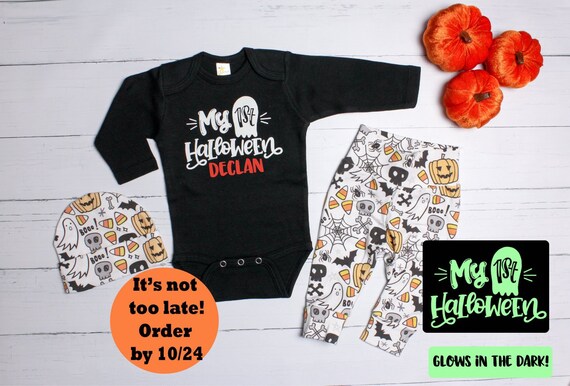 Baby Boys First Halloween Outfit, Black Bodysuit, Halloween Leggings and Pants, Halloween Bowtie, Newborn boy Halloween Il_570xn