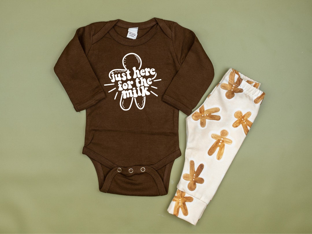 Funny Baby Christmas Outfit. Just Here for the Milk. Gingerbread