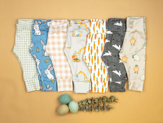 Easter Leggings & Joggers. Baby boy Easter Pants. Baby Boy, baby girl unisex. bunny, rabbit, blue, black and white, gray Il_570xn