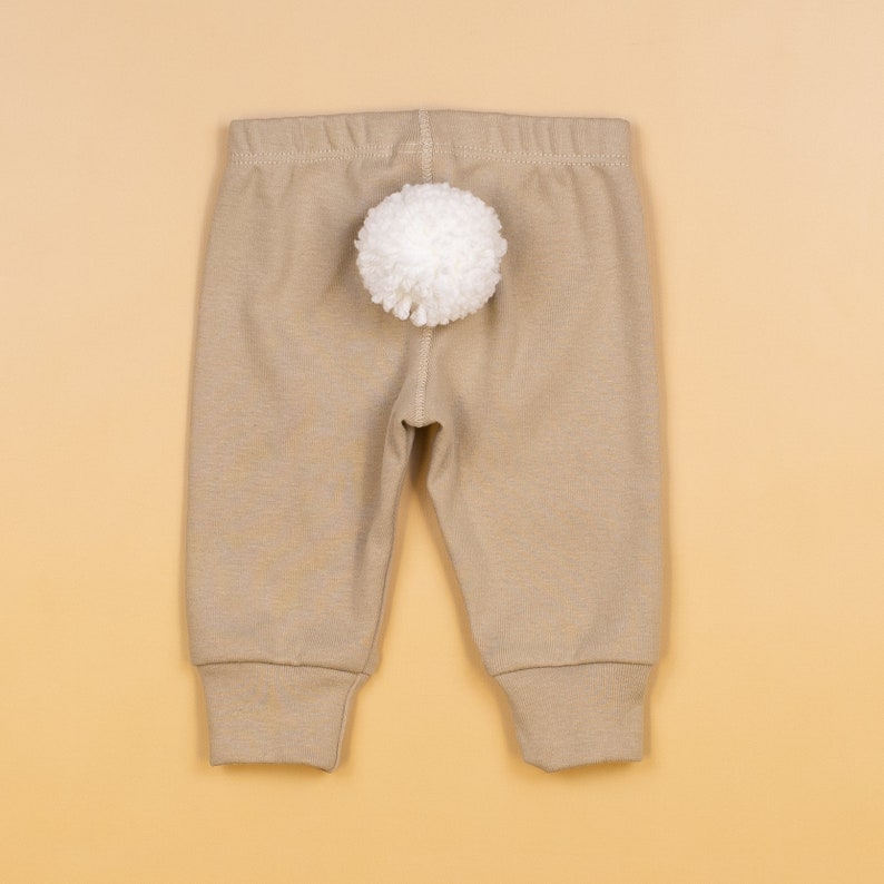 Easter Baby Pants with White Bunny Tail, 100% Cotton Fawn Pants