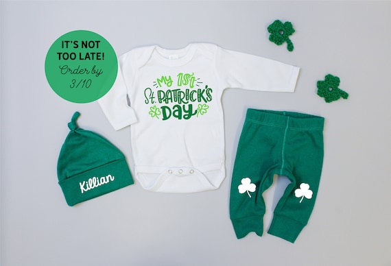Newborn Boy 1st St. Patrick's Day Outfit. Coming Home Outfit March. Green. Baby Boy 1st Saint Patty's Day. Personalized Knot Hat Il_570xn