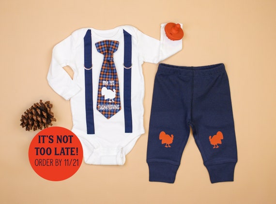 Boys First Thanksgiving Outfit Personalized Name Newborn Boy Etsy