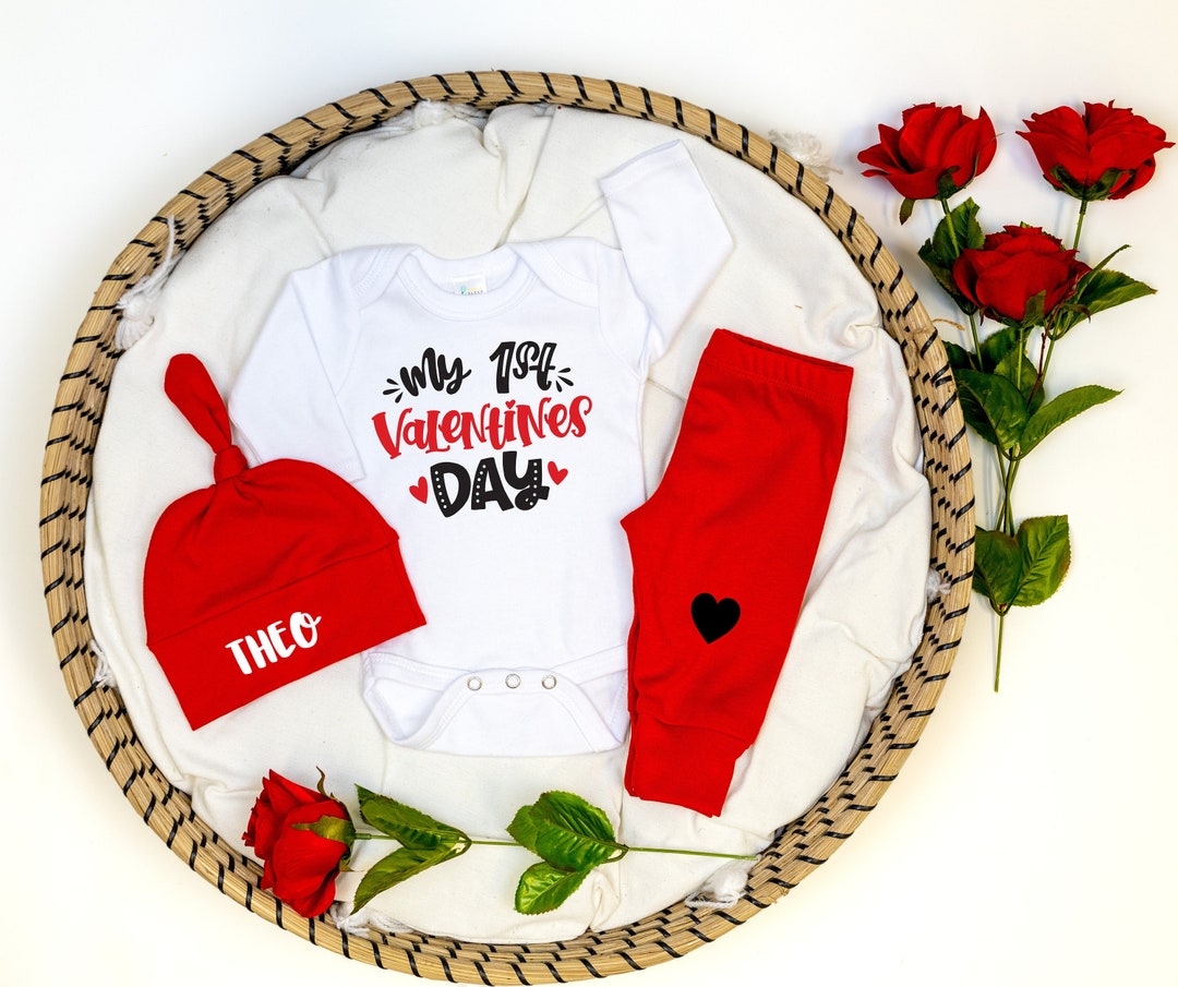 Baby Boys Valentine Outfit Personalized. Baby Boys Clothing Set. My