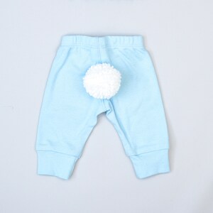 Easter Baby Pants with White Bunny Tail, 100% Cotton Sky Blue Pants