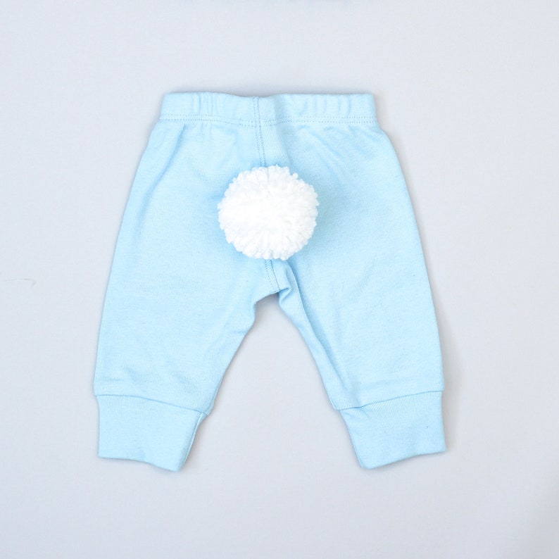Easter Baby Pants with White Bunny Tail, 100% Cotton Sky Blue Pants