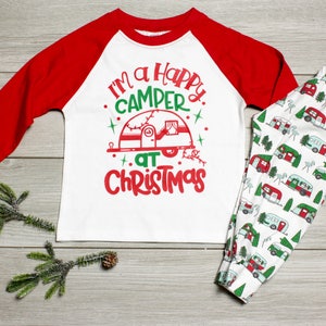 Toddler Boy Christmas Outfit, Boys Raglan, Funny Christmas Shirt. 2t 3t 4t 5t, Happy Camper, Tshirt image 2