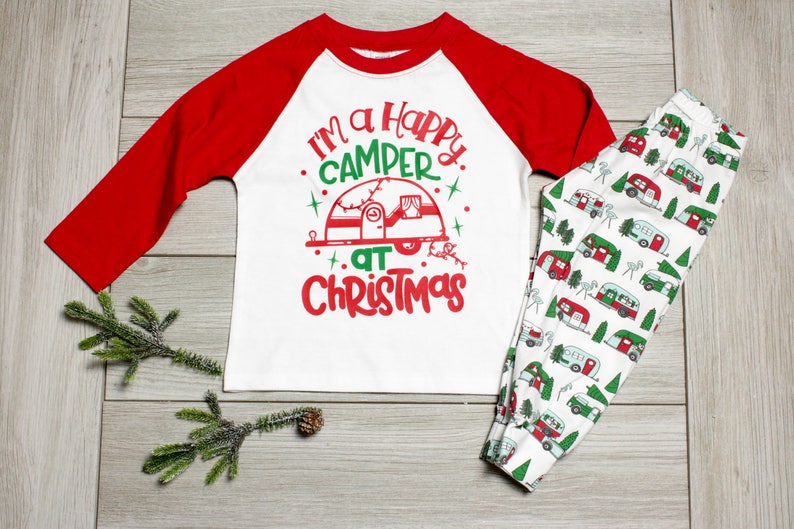 Toddler Boy Christmas Outfit, Boys Raglan, Funny Christmas Shirt. 2t 3t 4t 5t, Happy Camper, Tshirt image 2