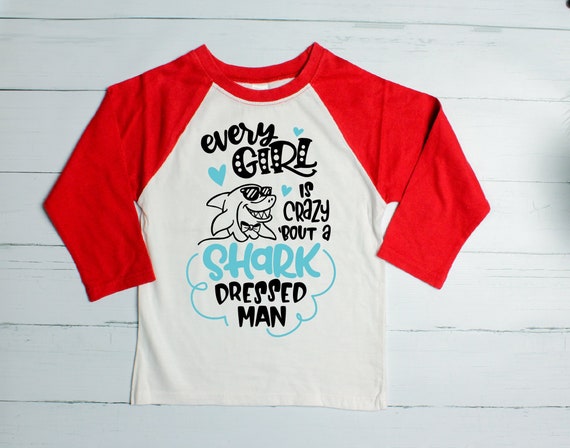 Valentine Shirt for Boys. Shark Valentine Graphic Tee. Funny Valentine's Day Raglan Shirt. Toddler Boy Shirt 2t 4t. Il_570xn