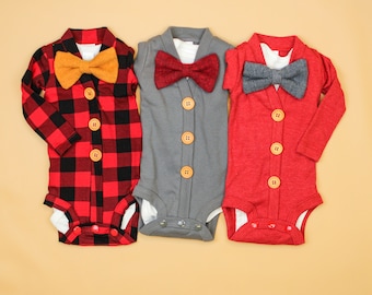 Baby Boy Christmas Outfit. Vintage Style Cardigan. Baby Cardigan. Bowtie. Newborn Boy.