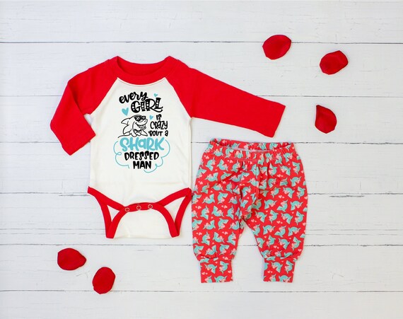Baby Boy Valentine Outfit Funny. Shark Valentine Shirt. Baby Boy Valentine's Day Outfit. Valentine Clothes Boy. Raglan. Valentine Tshirt Il_570xn