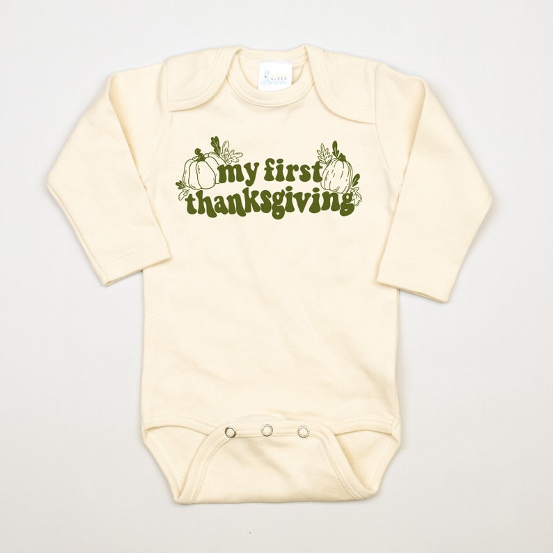 Baby 1st thanksgiving Outfit. Newborn boy, infant girl. Gender neutral bodysuit. Burnt Orange pants. Personalized hat. Simple Retro Style image 3