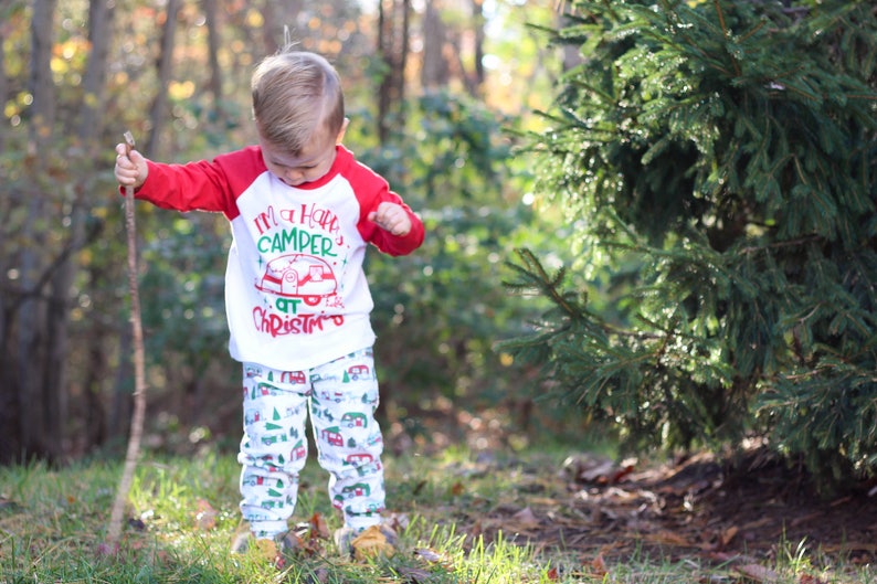 Toddler Boy Christmas Outfit, Boys Raglan, Funny Christmas Shirt. 2t 3t 4t 5t, Happy Camper, Tshirt image 8