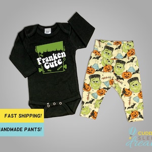 Franken-Cute Baby Halloween Outfit, Funny, Monsters Outfit. Cute Baby Boy Halloween, Baby Girl Halloween, Monster Leggings