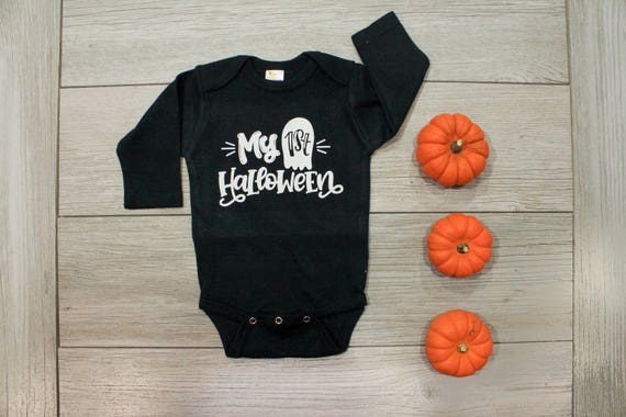 My First Halloween Bodysuit, Black Long Sleeved Bodysuit, Newborn Baby Boy or Baby Girl, Short Sleeve, 6 month, 12 month Il_570xn