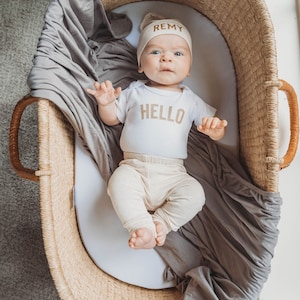 Newborn boy coming home outfit. Baby boy coming home outfit. Baby boy take home outfit. Tan brown oatmeal Neutral. First Middle Name image 7